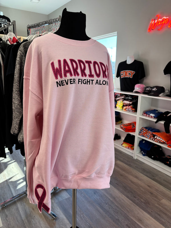 Warriors never fight alone Custom Side Ribbon Embroidered Crewneck