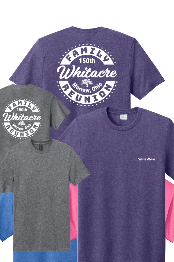 Whitacre 150th Family Reunion Fun colors Tee w/name